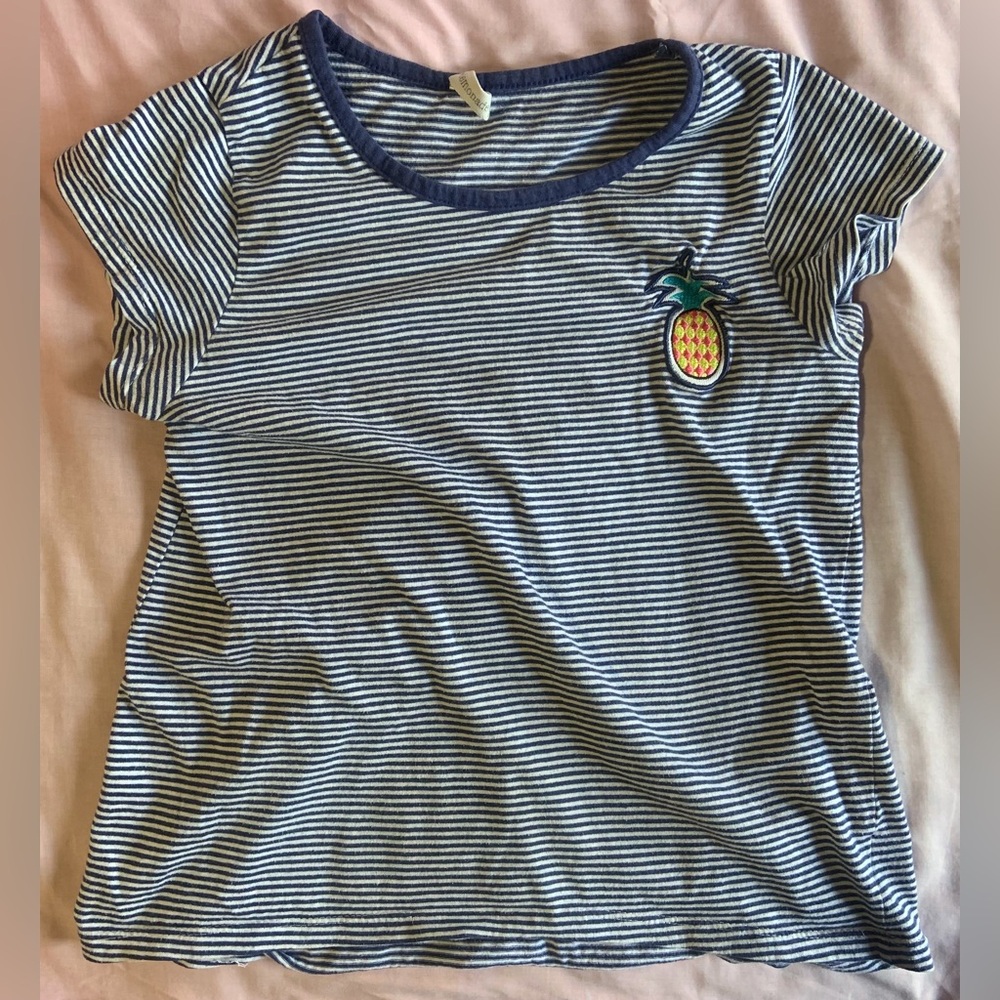 Pink Lemonade Blue and White Striped Short Sleeve Tee with Pineapple Patch